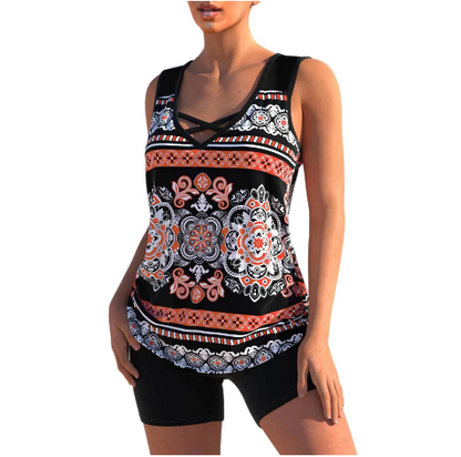 Lara - Sportieve Tankini Set Dames met V-hals en Gekruiste Bandjes
