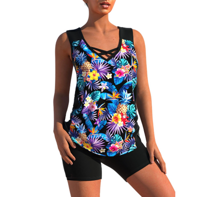 Lara - Sportieve Tankini Set Dames met V-hals en Gekruiste Bandjes