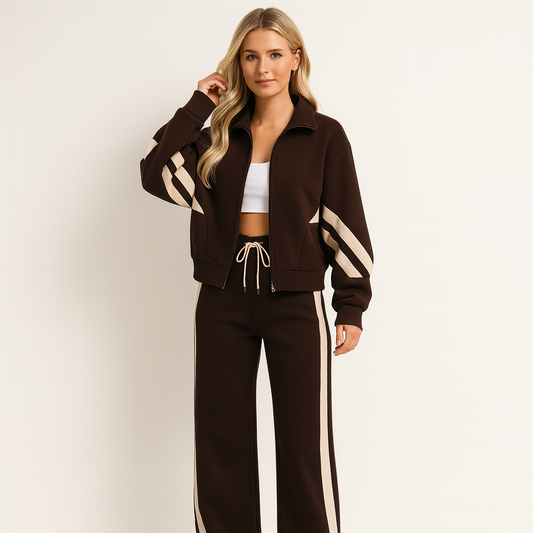 Lena - Dames Trainingspak Comfortabel met Ritsjack Wijde Broek en Strepen