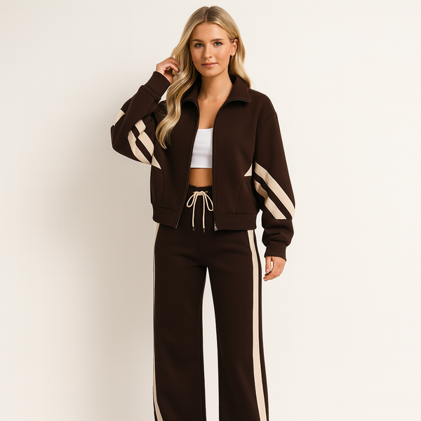 Lena - Dames Trainingspak Comfortabel met Ritsjack Wijde Broek en Strepen