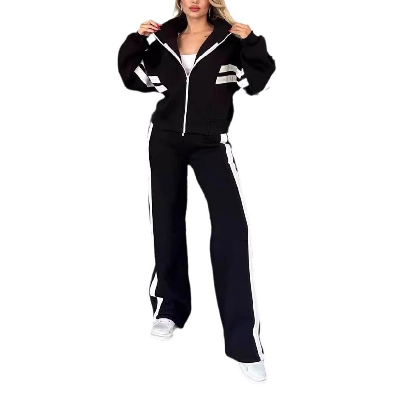Lena - Dames Trainingspak Comfortabel met Ritsjack Wijde Broek en Strepen