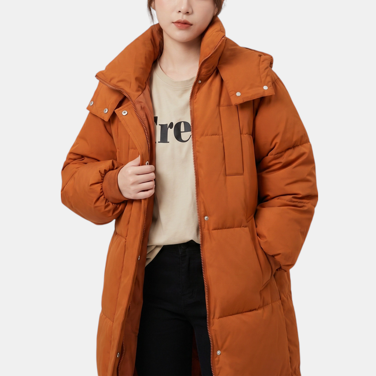 Lieke - Dames Lange Winterjas Puffer Gewatteerd met Capuchon en Drukknopen
