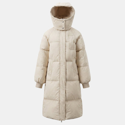 Lieke - Dames Lange Winterjas Puffer Gewatteerd met Capuchon en Drukknopen