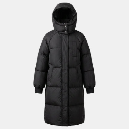 Lieke - Dames Lange Winterjas Puffer Gewatteerd met Capuchon en Drukknopen
