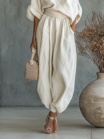 Lieke - Boho 2-Delige Linnen Set Dames met Off-shoulder en Ballonbroek