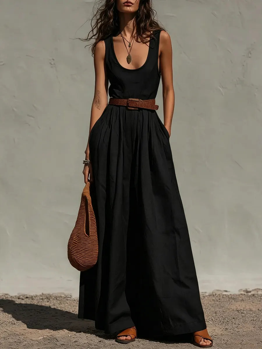 Lieke - Boho Linnen Jumpsuit Dames met Wijde Pijpen en Ceintuur