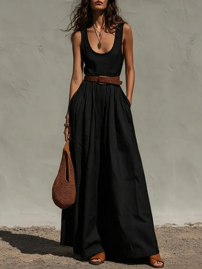 Lieke - Boho Linnen Jumpsuit Dames met Wijde Pijpen en Ceintuur