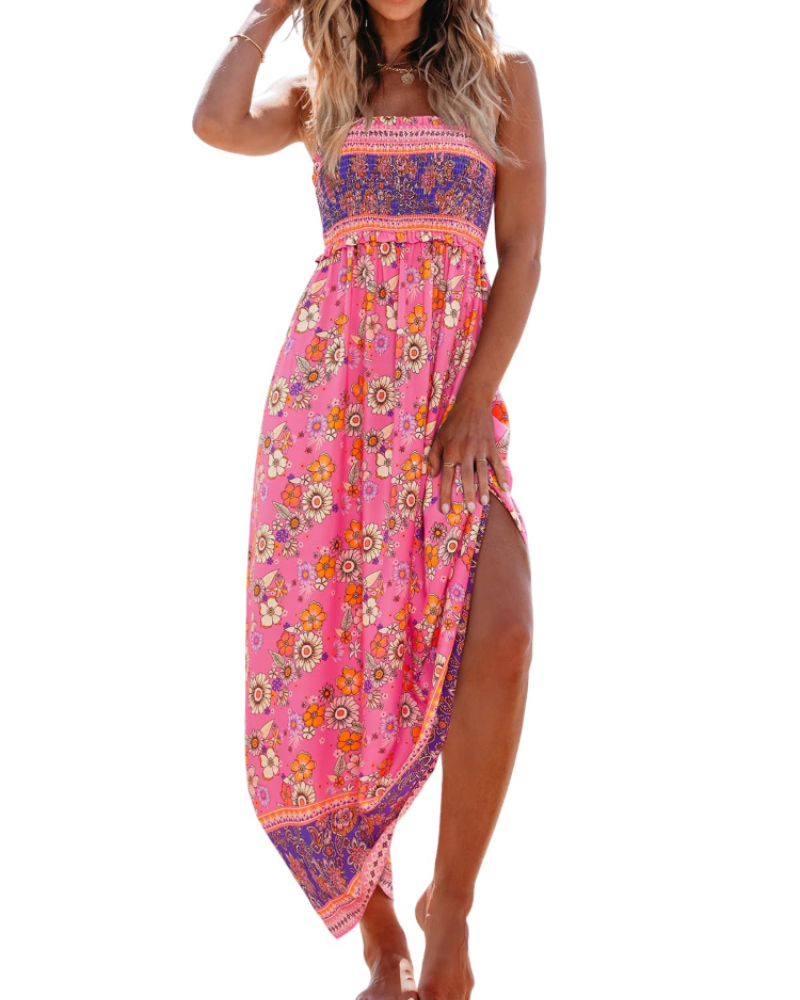Lieke - Boho Zomerjurk Dames met Split en Gesmokte Taille