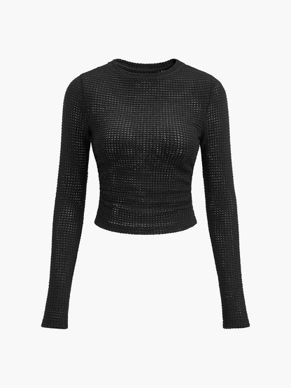 Isa - Dames Top Longsleeve Gebreide Stijl met Ronde Hals en Ruches
