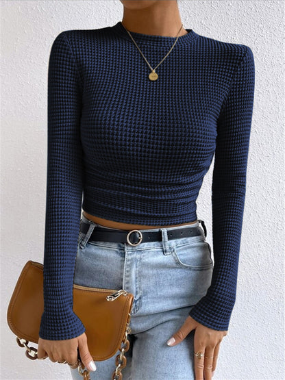 Isa - Dames Top Longsleeve Gebreide Stijl met Ronde Hals en Ruches