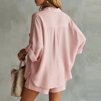 Lieke - Casual Linnen Set Dames met Oversized Blouse en Korte Broek