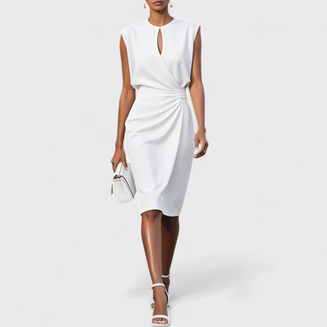 Lieke - Chique Bruiloft Gastenjurk Dames met Sleutelgat en Gedrapeerde Taille