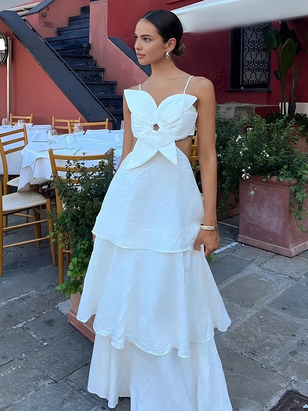 Lieke - Chique Galajurk Dames met Strikdetail en Gelaagde Maxi Rok