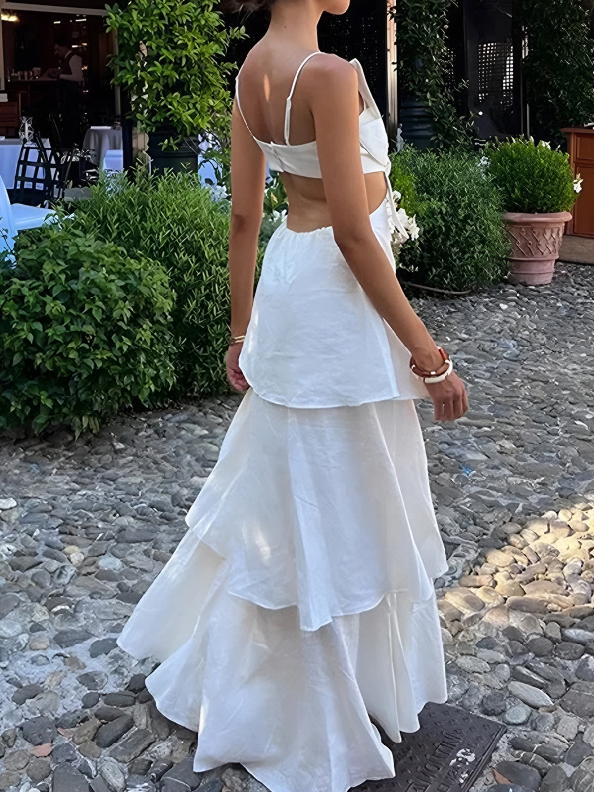 Lieke - Chique Galajurk Dames met Strikdetail en Gelaagde Maxi Rok