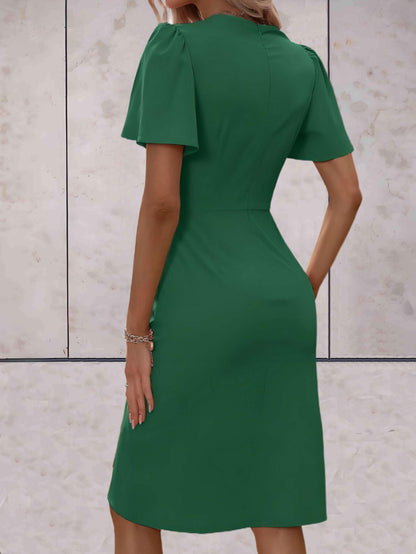 Lieke - Chique Midi Zomerjurk Dames met V-hals en Gedrapeerde Wikkelrok