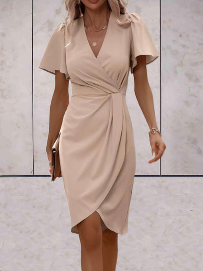 Lieke - Chique Midi Zomerjurk Dames met V-hals en Gedrapeerde Wikkelrok