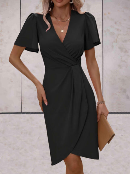Lieke - Chique Midi Zomerjurk Dames met V-hals en Gedrapeerde Wikkelrok