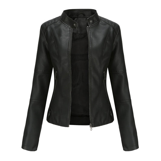 Lieke - Dames Biker Jas Leren Stijl Herfst met Opstaande Kraag en Rits