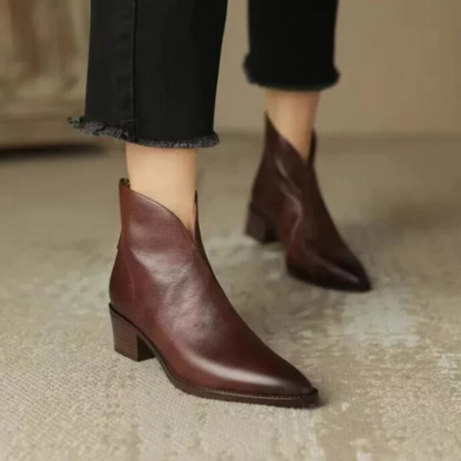 Lieke - Dames Enkellaarzen Elegant met Spitse Neus en Blokhak
