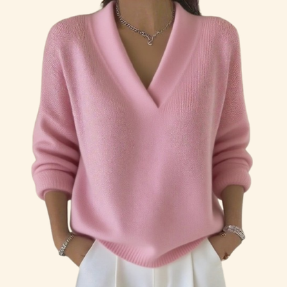 Lieke - Dames Trui Cashmere Stijl met V-Hals en Lange Mouw