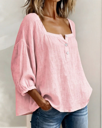 Lieke - Stijlvolle Linnen Blouse Dames met Vierkante Hals en Ballonmouwen