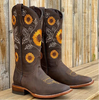 Yara - Dames Cowboylaarzen Herfst met Borduursel en Vierkante Neus