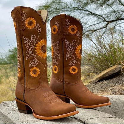 Yara - Dames Cowboylaarzen Herfst met Borduursel en Vierkante Neus
