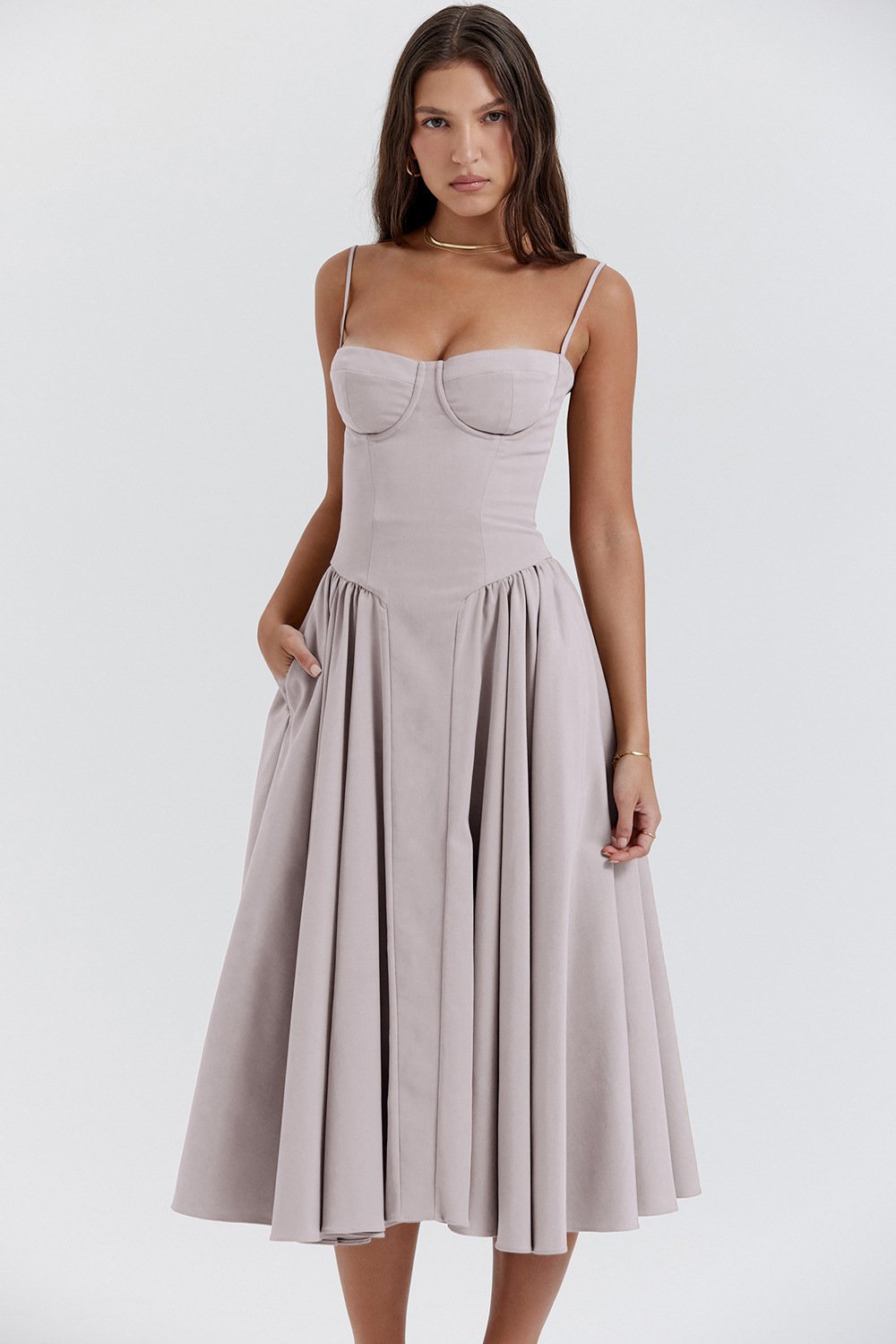 Lien - Romantische Bruiloft Gastenjurk Dames met Bustier en Volumineuze Midi Rok