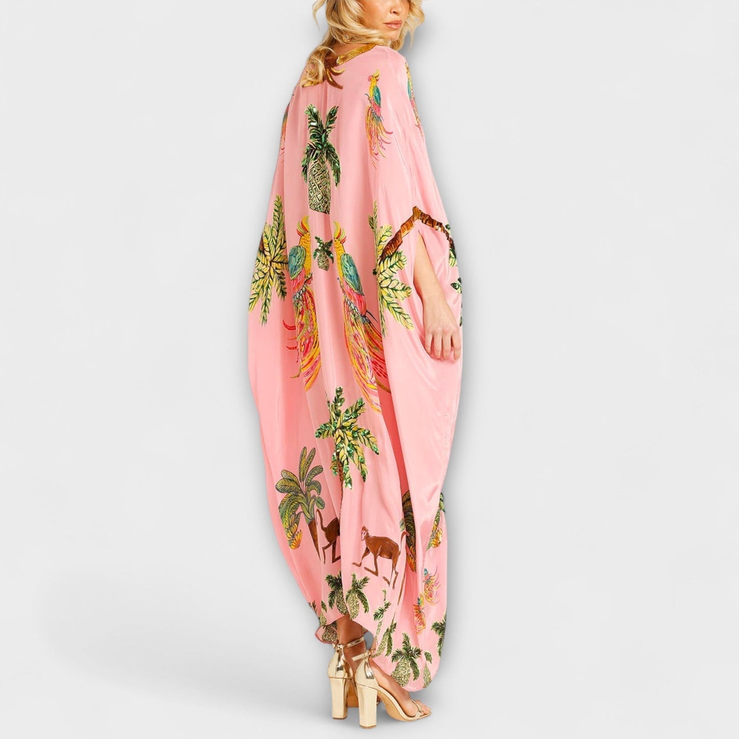 Loes - Boho Zomerjurk Dames Maxi met Tropische Print en Vlindermouwen