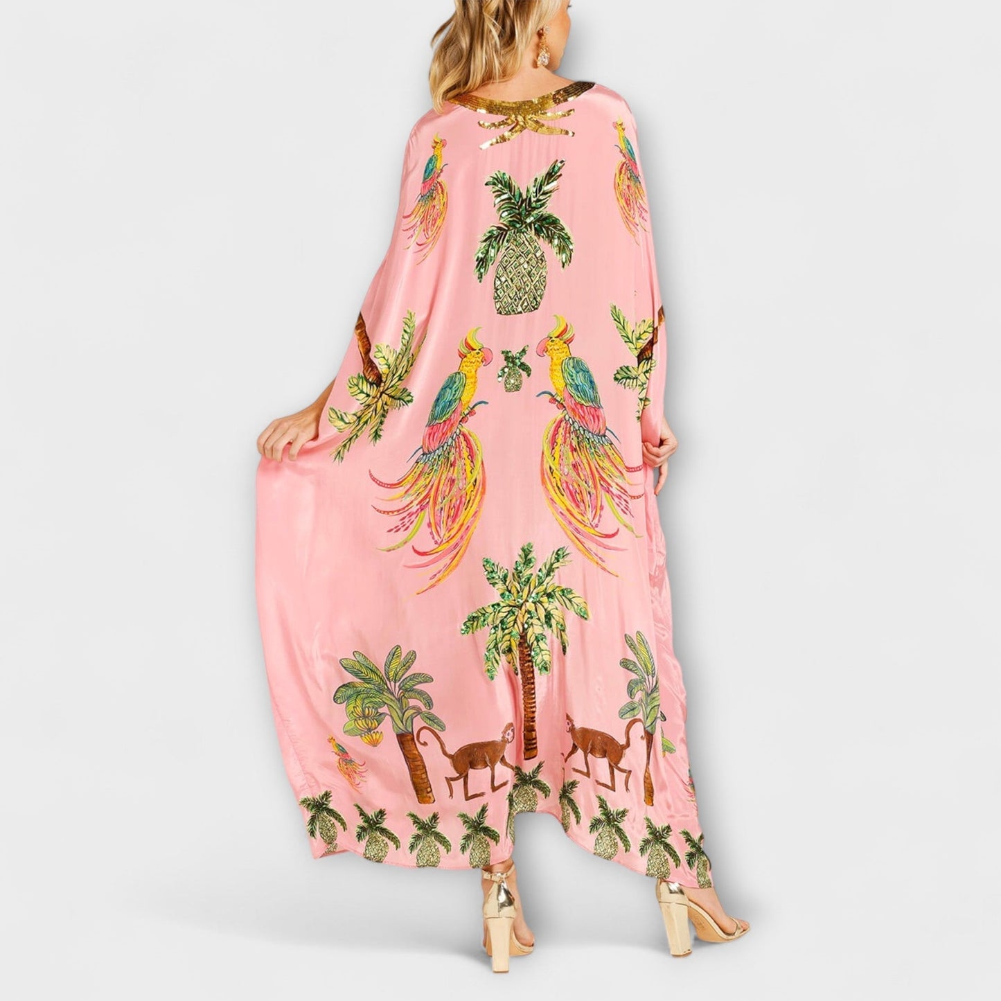 Loes - Boho Zomerjurk Dames Maxi met Tropische Print en Vlindermouwen