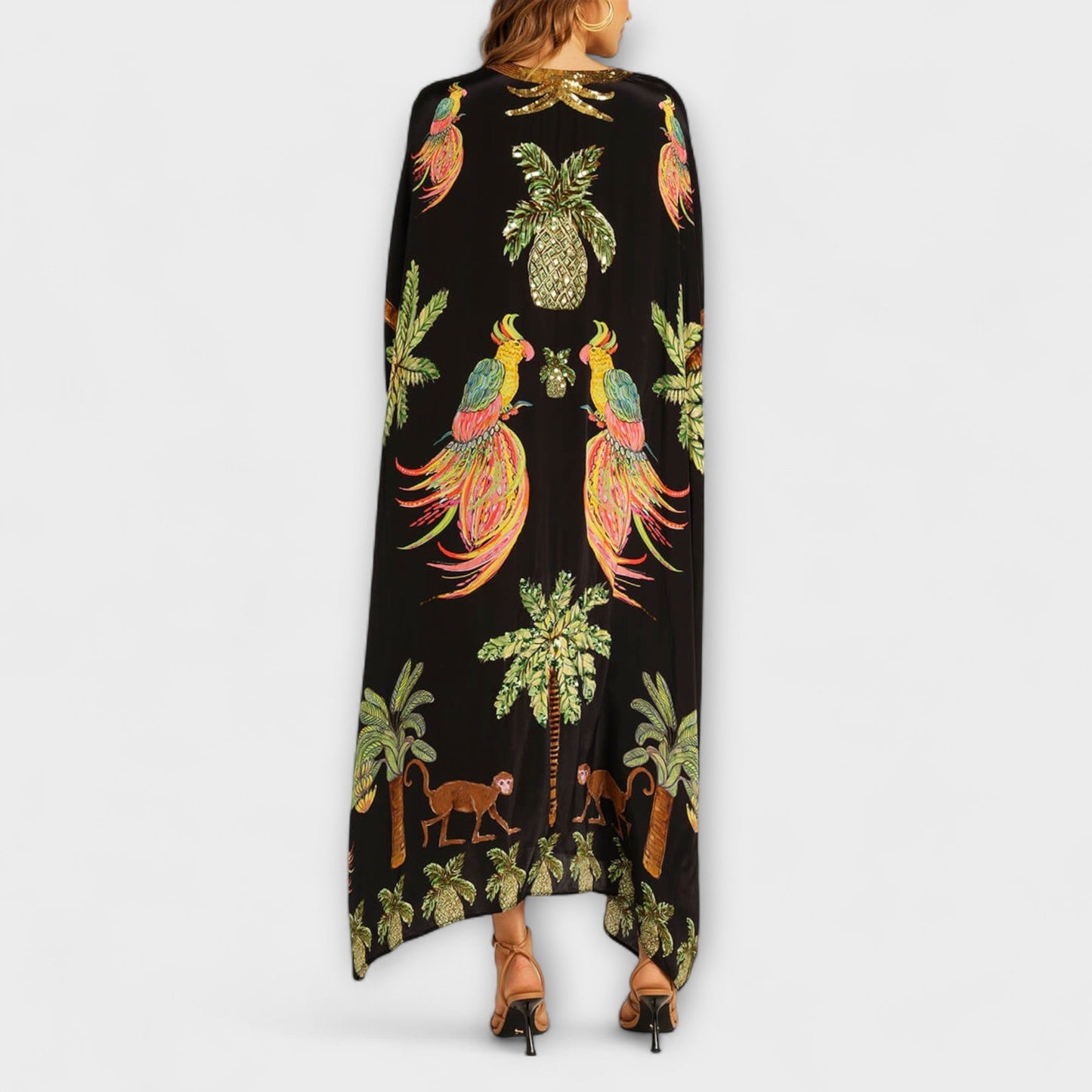 Loes - Boho Zomerjurk Dames Maxi met Tropische Print en Vlindermouwen