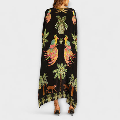 Loes - Boho Zomerjurk Dames Maxi met Tropische Print en Vlindermouwen