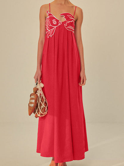 Lotte - Boho Zomerjurk Dames Maxi met Borduursel en Spaghettibandjes