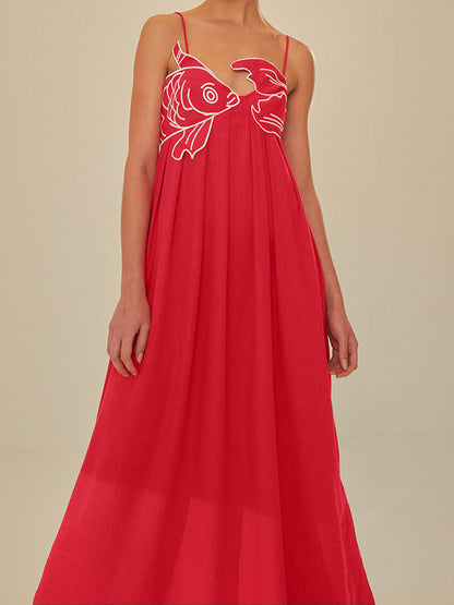 Lotte - Boho Zomerjurk Dames Maxi met Borduursel en Spaghettibandjes