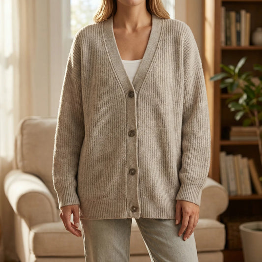 Lotte - Dames Gebreid Vest Warm met Ribstructuur en V-hals met Knopen