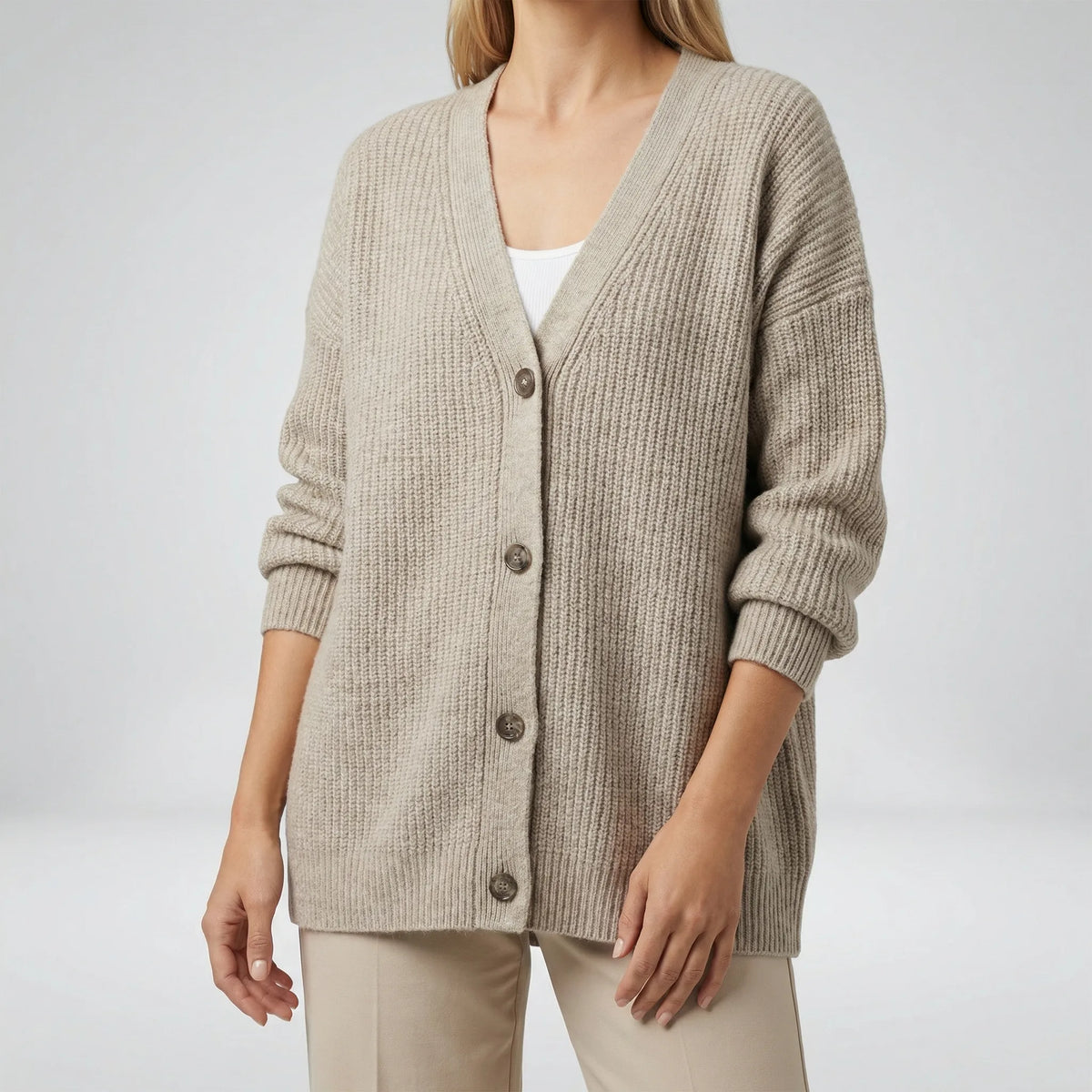 Lotte - Dames Gebreid Vest Warm met Ribstructuur en V-hals met Knopen