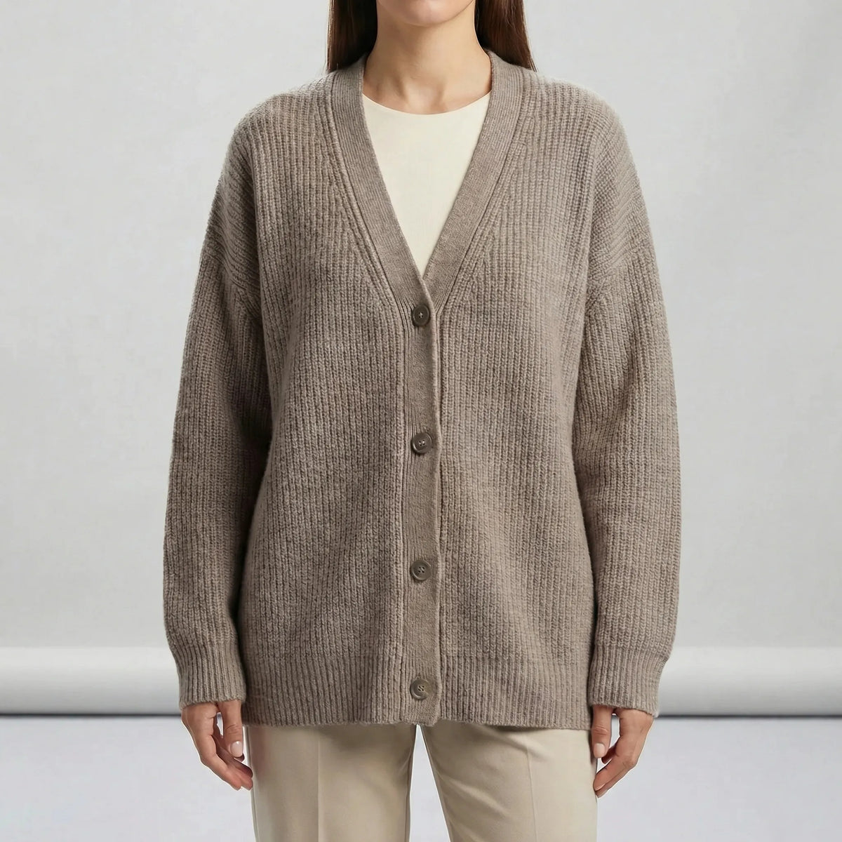 Lotte - Dames Gebreid Vest Warm met Ribstructuur en V-hals met Knopen