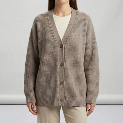 Lotte - Dames Gebreid Vest Warm met Ribstructuur en V-hals met Knopen