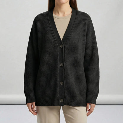 Lotte - Dames Gebreid Vest Warm met Ribstructuur en V-hals met Knopen