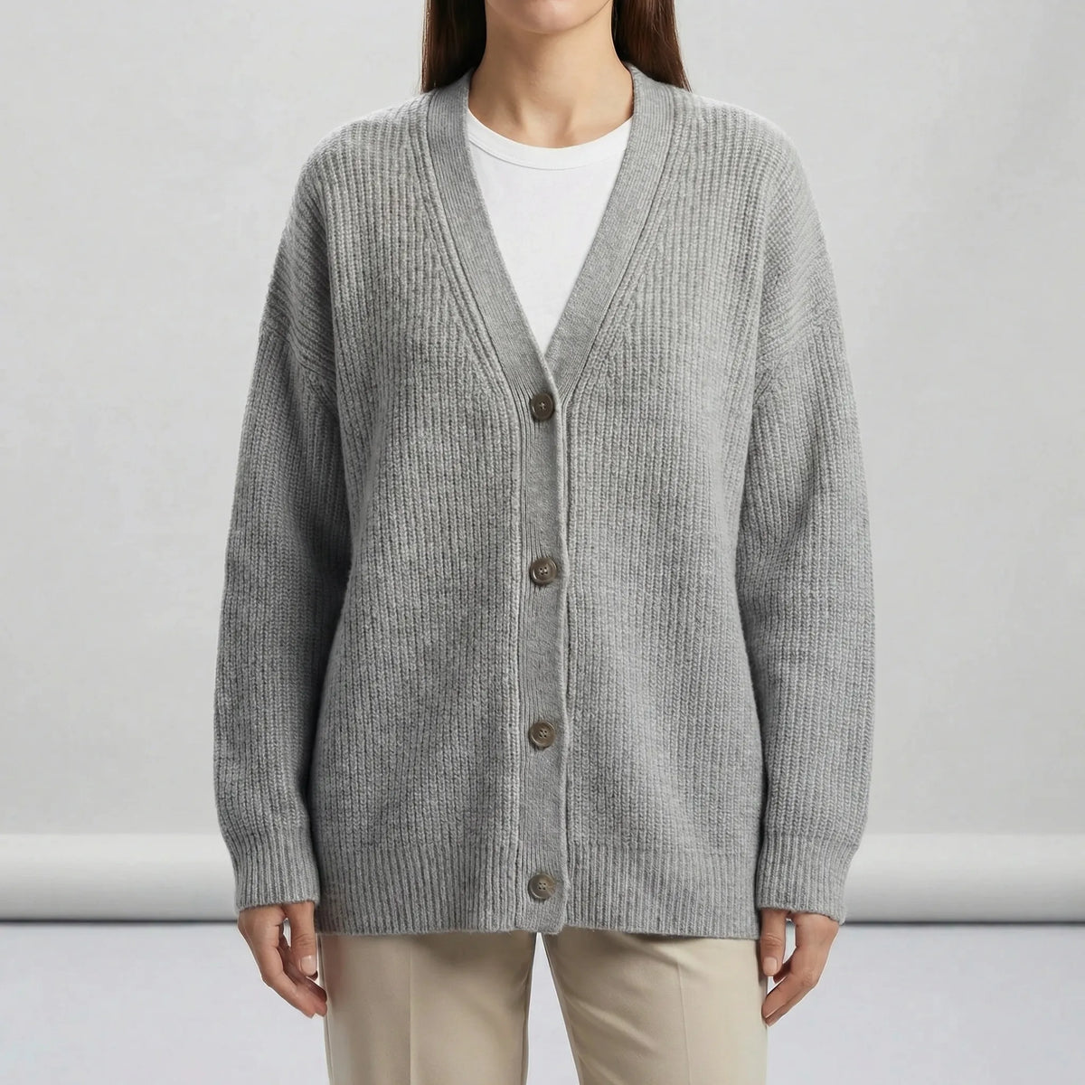 Lotte - Dames Gebreid Vest Warm met Ribstructuur en V-hals met Knopen