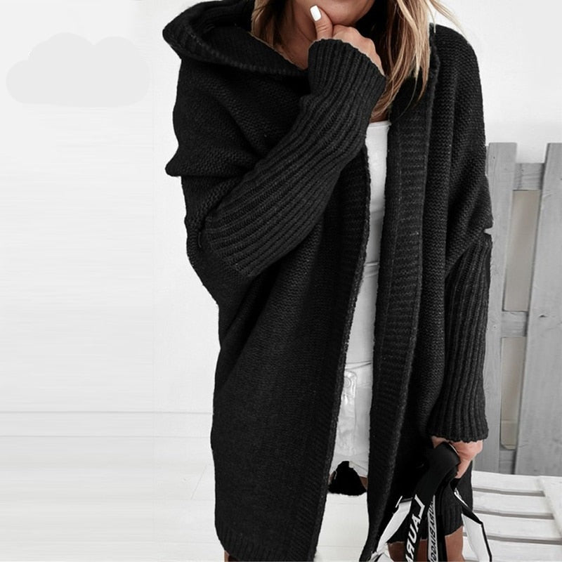 Lotte - Dames Lang Gebreid Vest voor de Herfst met Capuchon en Zakken