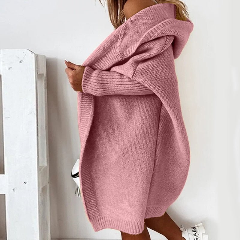Lotte - Dames Lang Gebreid Vest voor de Herfst met Capuchon en Zakken
