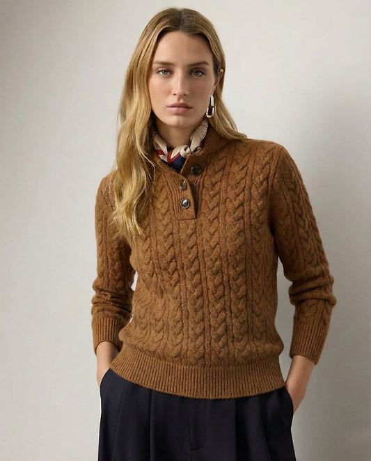 Lotte - Dames Trui Gebreid in Nette Stijl met Kabelpatroon en Knoopsluiting