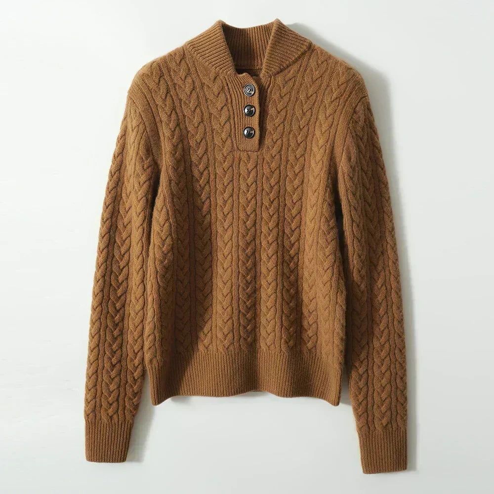 Lotte - Dames Trui Gebreid in Nette Stijl met Kabelpatroon en Knoopsluiting