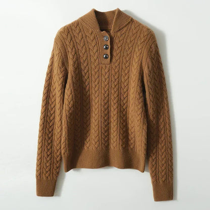 Lotte - Dames Trui Gebreid in Nette Stijl met Kabelpatroon en Knoopsluiting