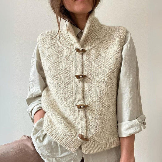 Lotte - Dames Vest Mouwloos Gebreid voor de Herfst met Opstaande Kraag