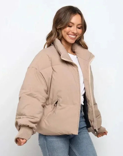 Lotte - Dames Winterjas Puffer Kort met Opstaande Kraag en Ritssluiting