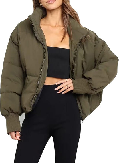 Lotte - Dames Winterjas Puffer Kort met Opstaande Kraag en Ritssluiting