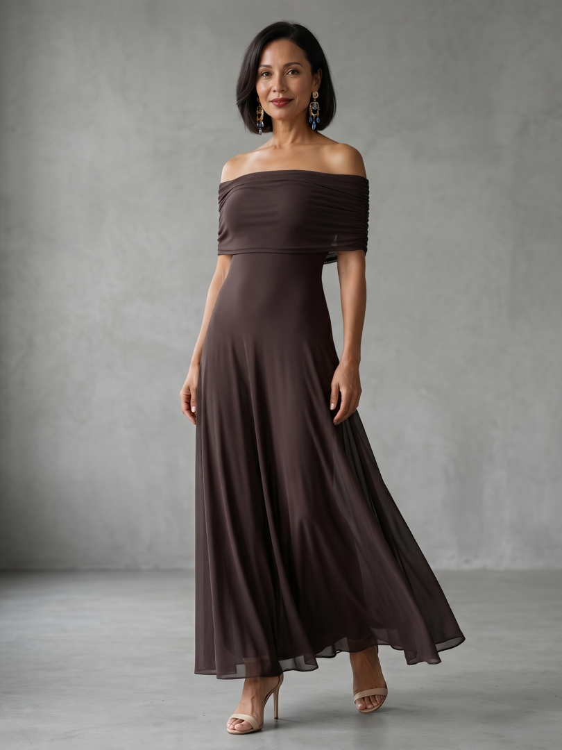 Lotte - Romantische Bruiloft Gast Jurk Dames met Off-Shoulder Hals en Sierlijke Maxi Rok