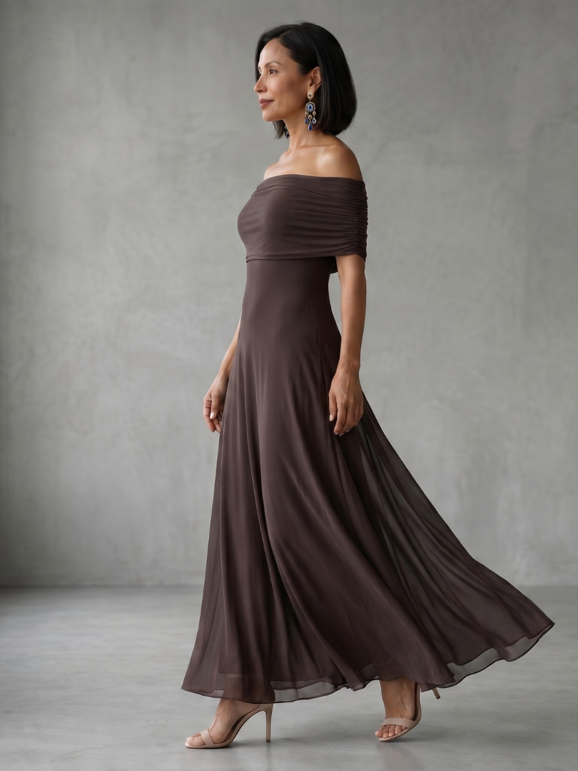 Lotte - Romantische Bruiloft Gast Jurk Dames met Off-Shoulder Hals en Sierlijke Maxi Rok